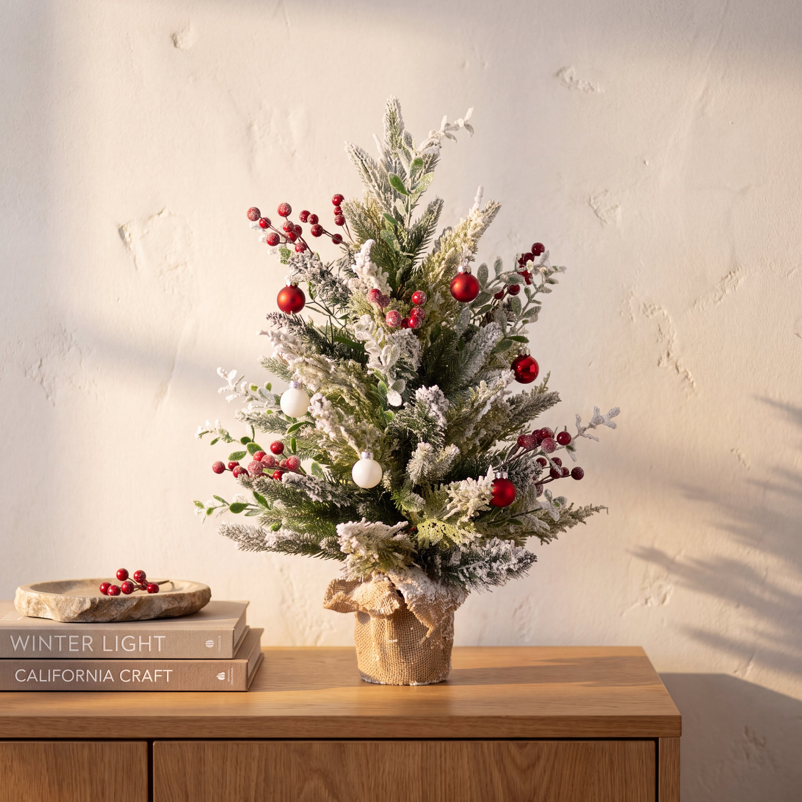 Flocked Balsam Pine Burlap Tabletop Tree