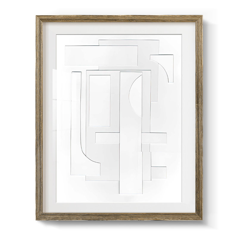 «White Geometric I», reproduction encadrée, Papier avec cadre noyer, Oui