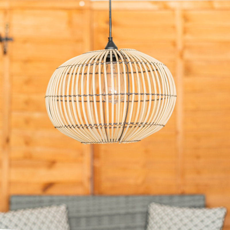 Natural Bamboo Solar Powered Outdoor Hanging Penda LED Outdoor Pendant