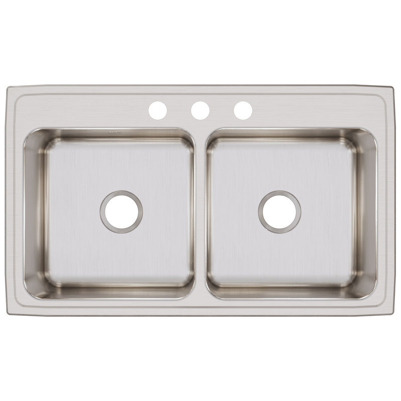 Lustertone 37" L x 22" W Double Basin Drop-In Kitchen Sink, 3 Holes
