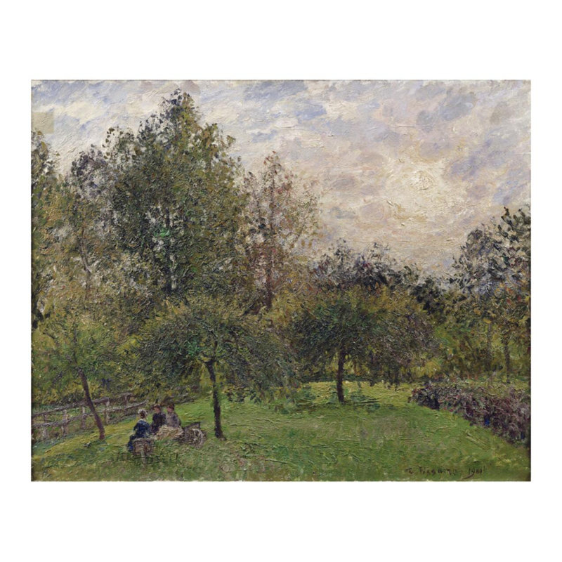 Pommiers et peupliers au soleil couchant par Camille Pissarro - Estampe numérique, H 22 po x l 28 po