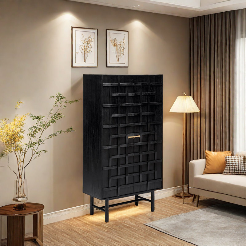 Solid Wood Vintage Accent Cabinet, Black