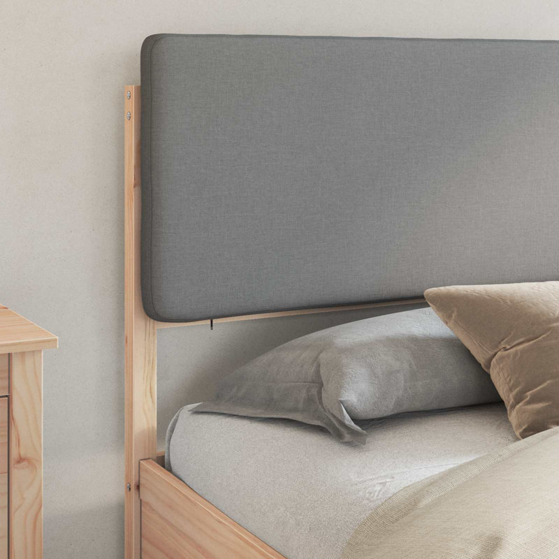 Solid Wood Bed Frame, 200 x 200cm, Natural/Light Grey