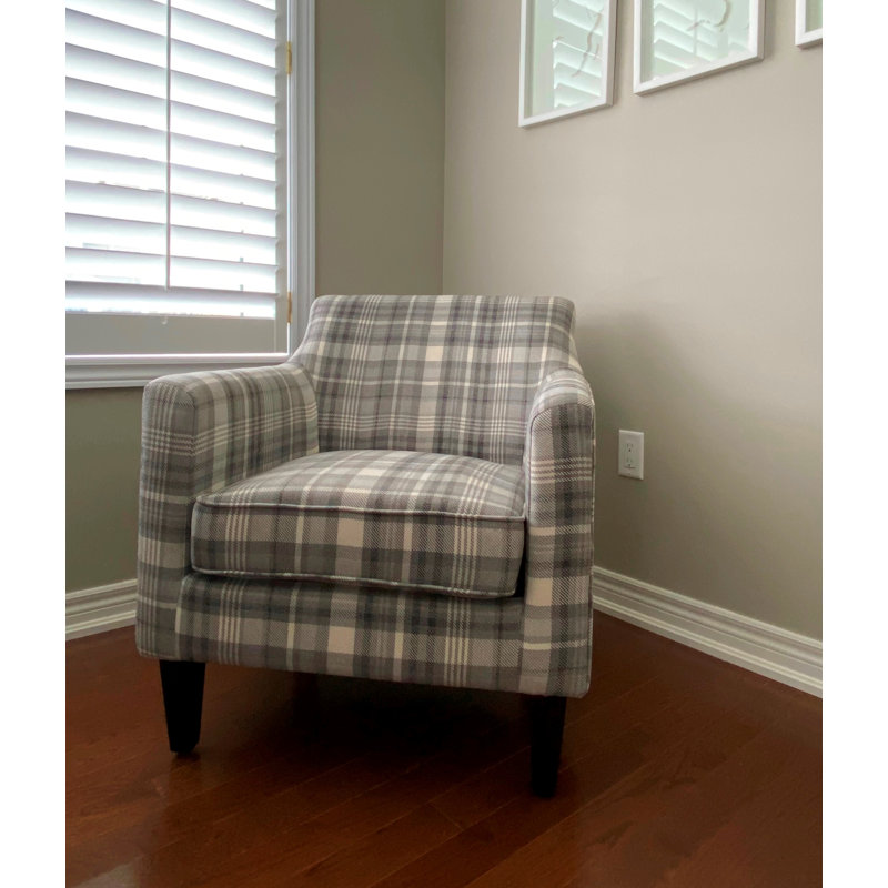 Labrea Upholstered Armchair, Gray Plaid Linen Blend