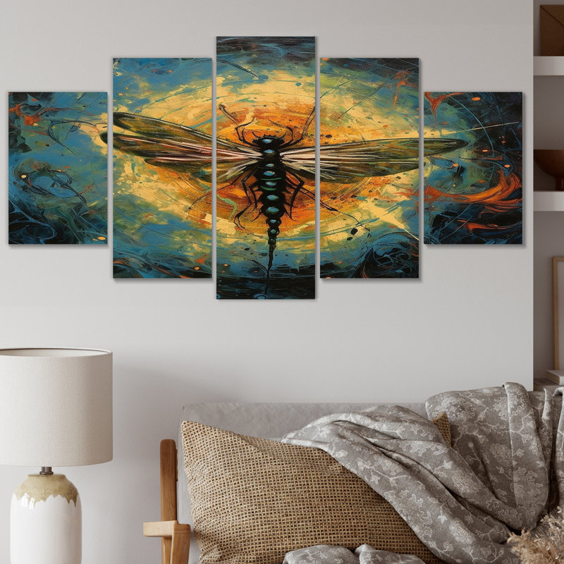 «Expressive Paintign Of Dragonfly», reproduction d'art sur toile, 5 panneaux