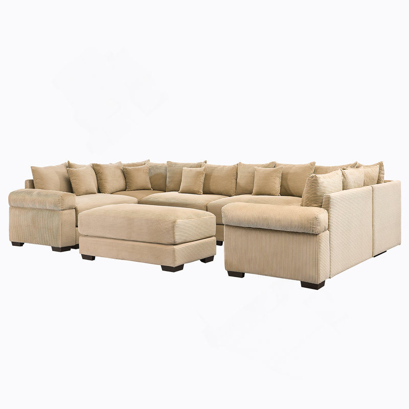 Canapé modulaire surdimensionné surdimensionné avec méridienne convertible, tissu velours côtelé doux et conception ergonomique pour une vie confortable