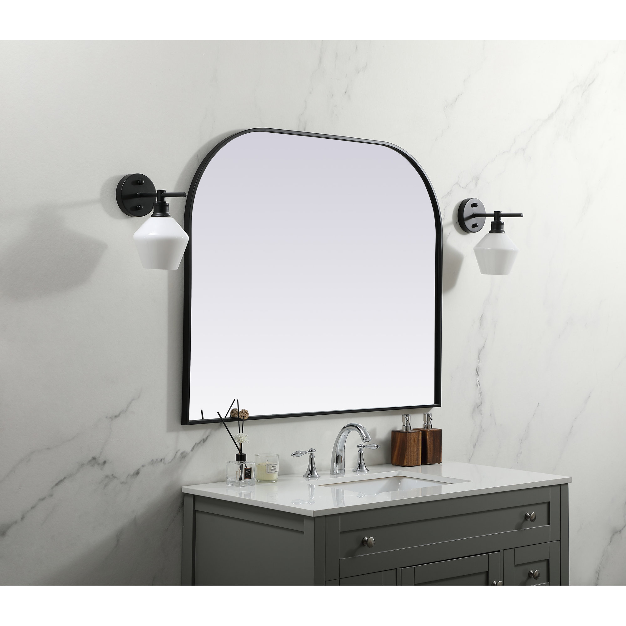 Sabine Metal Wide Arch Wall Mirror, 34" x 42", Black