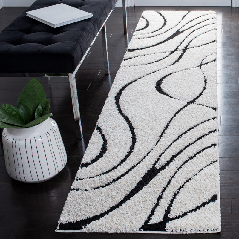 Ashal Abstract Indoor Rug, Runner 2'3" x 17', Ivory/Black