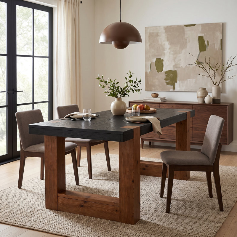 63 Inch Solid Wood Dining Table, Rectangular Dinner Table for 6 People