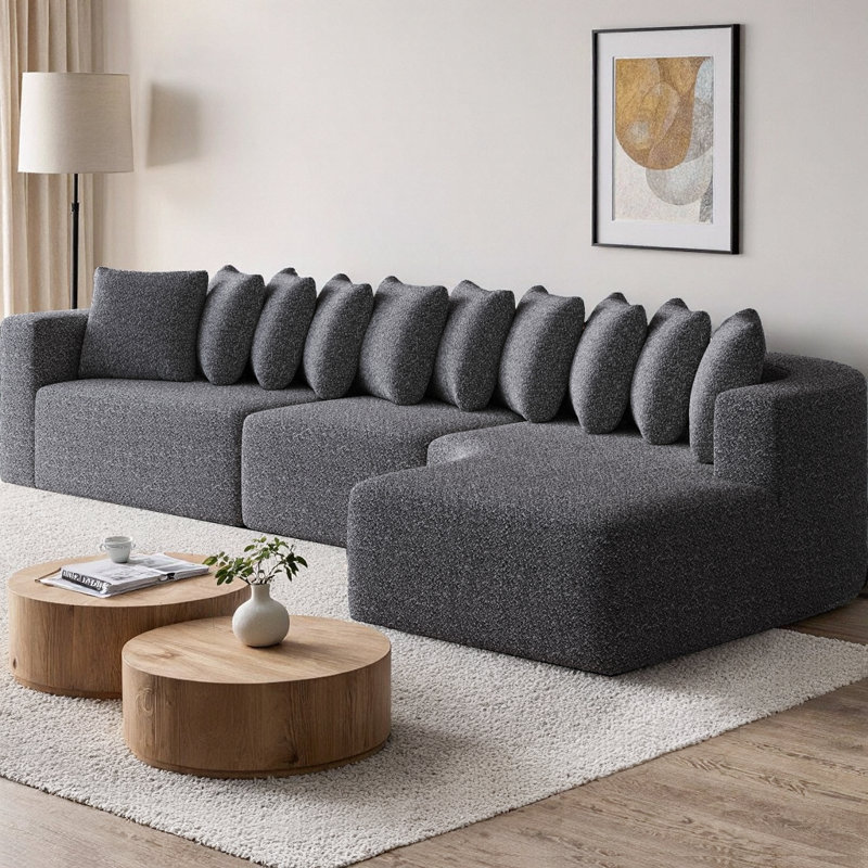 Ensemble de canapé modulaire en L de 131 po avec méridienne droite et méridienne courbée de 131 po comprenant 10 coussins, aucun assemblage requis, pour le salon