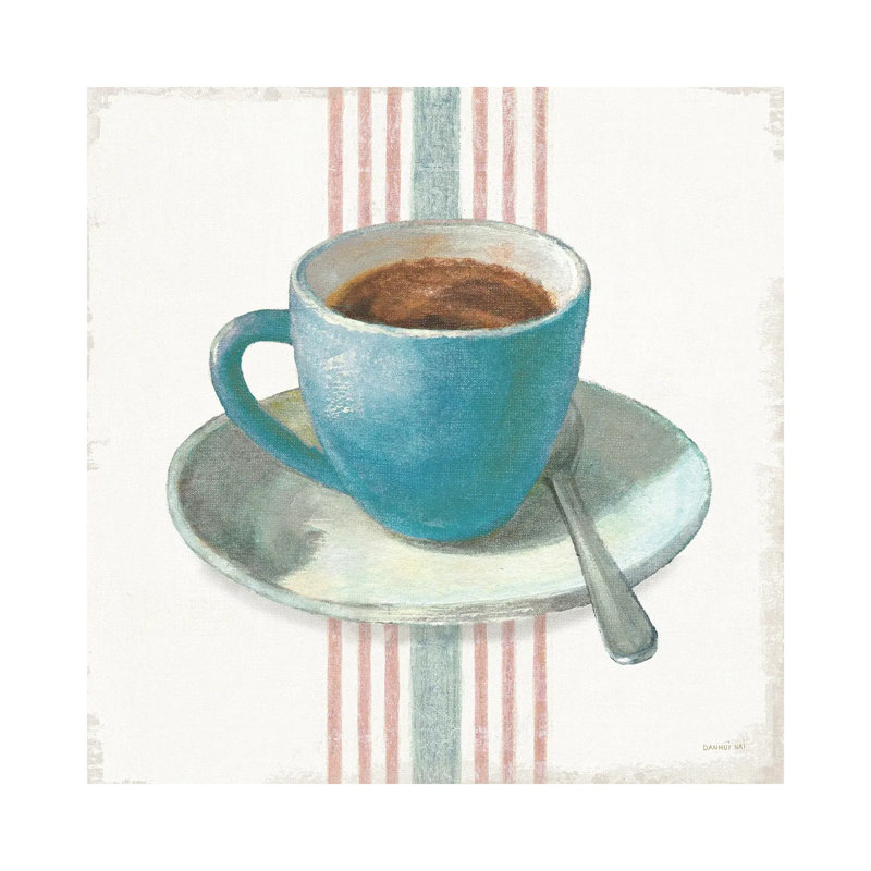 Wake Me Up Coffee IV Blue With Stripes No Cookie by Danhui Nai - Wrapped Canvas Gallery-Wrapped Canvas Giclée