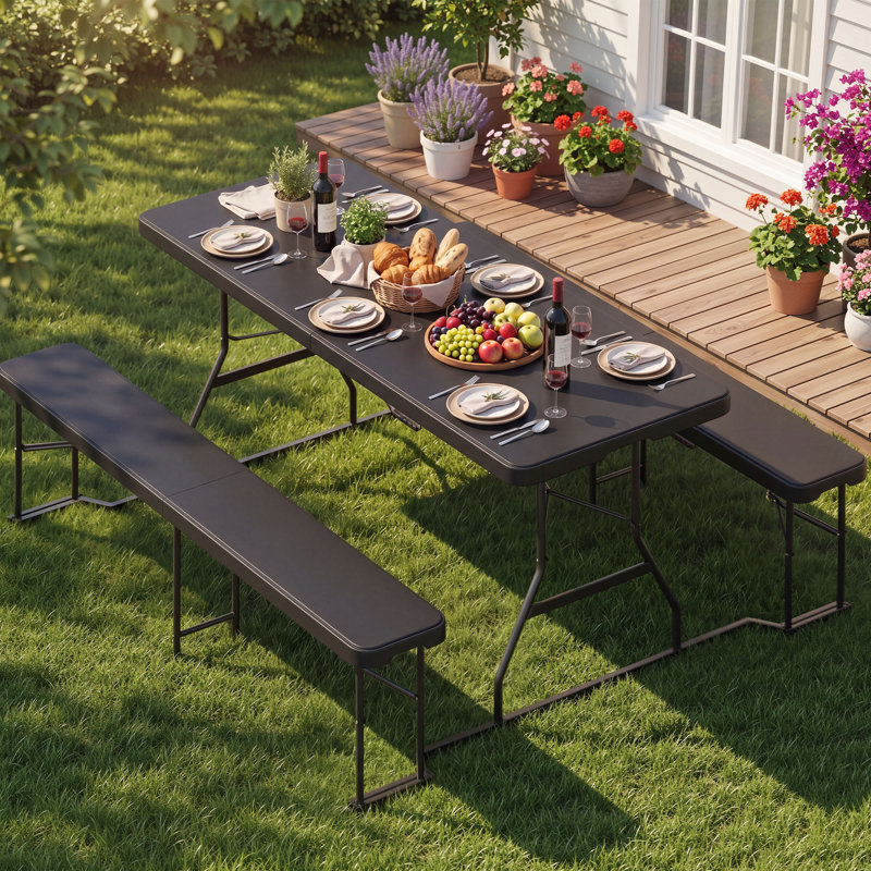 Ensemble de table de pique-nique 6/8 personnes, Noir, H 29 po x L 71 po x l 29 po
