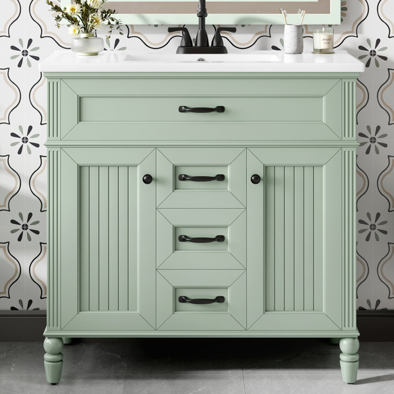 Meuble-lavabo 36 po avec lavabo en céramique, Vert