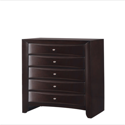 1Pc Contemporary 5 Drawer Chest Brown Finish Solid Wood Wooden Bedroom Furniture