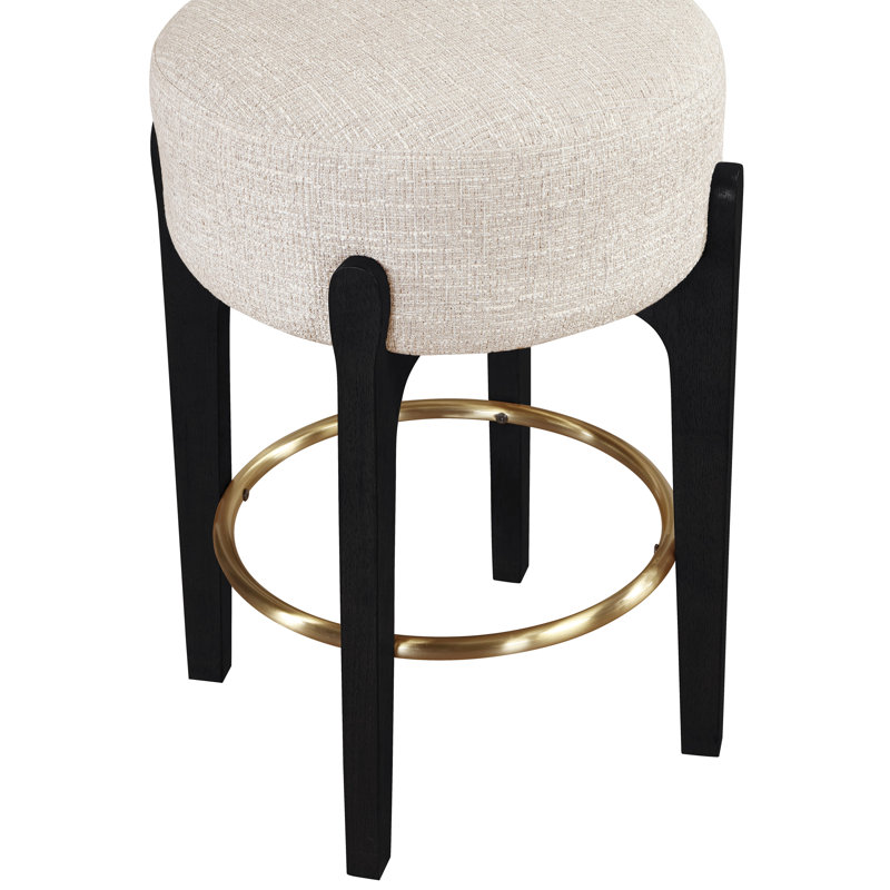 Tabouret de comptoir rembourré en tissu Maud, Siège beige / structure en noyer brun, Black