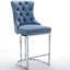 Tabouret de bar bleu de 26 po à hauteur de comptoir, velours moderne avec dossier à boutons et garniture de rivets, base stable en métal chromé pour la cuisine et la salle à manger, 2 pièces-518910829