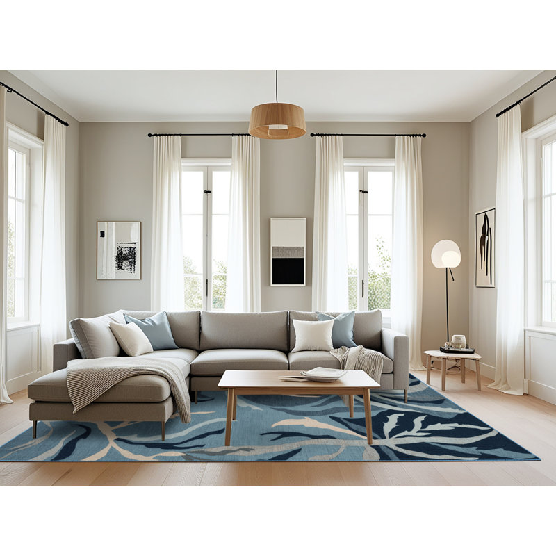 Tapis bleu lavable à la machine, Rectangle 8 pi x 10 pi
