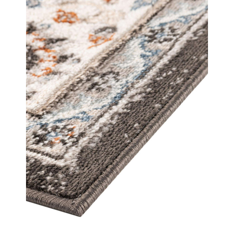 Tapis floral gris / bleu sarcelle / orange Arends, Tapis de couloir 2 pi x 8 pi
