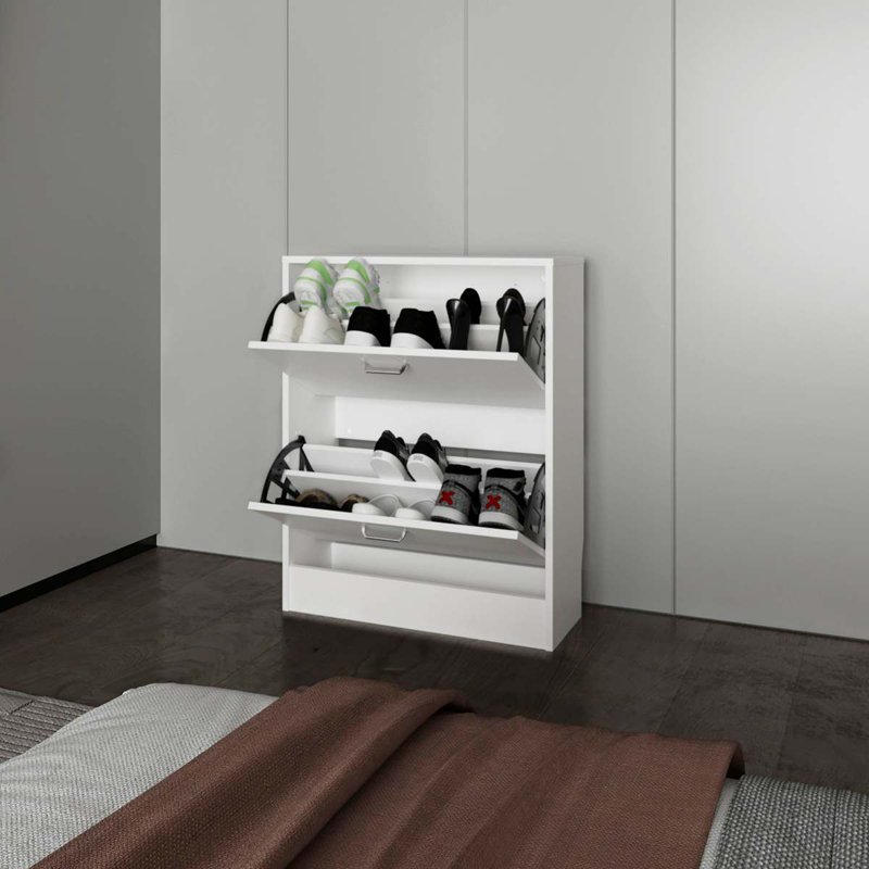 White Shoe Cabinet With 2 Tilt-Out Doors, White