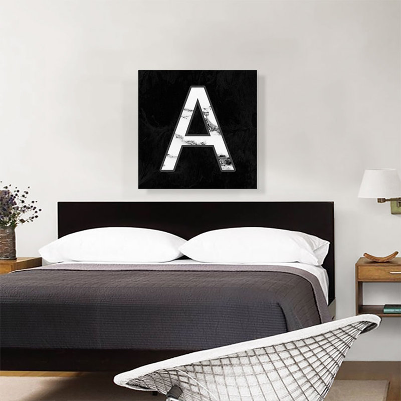 Classy Black White Marble Alphabet, lettre A - reproduction d'art textuel sur toile tendue, H 26 po x l 26 po x P 0,75 po