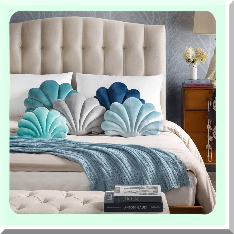 Shell 3D Accent Pillow - Soft Insert Included - Couch Bed Living Room Cushion - Light Blue