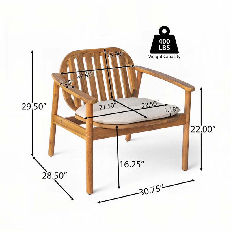 Fauteuil de patio extérieur en bois d'acacia
