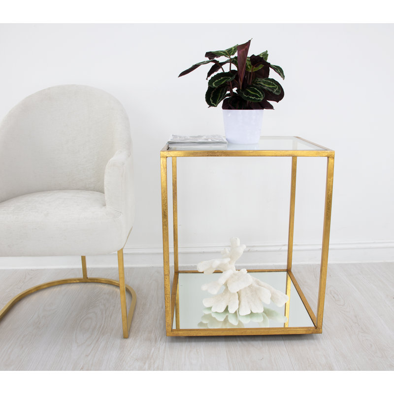 Emily Glass End Table, Antiqued Gold Leaf