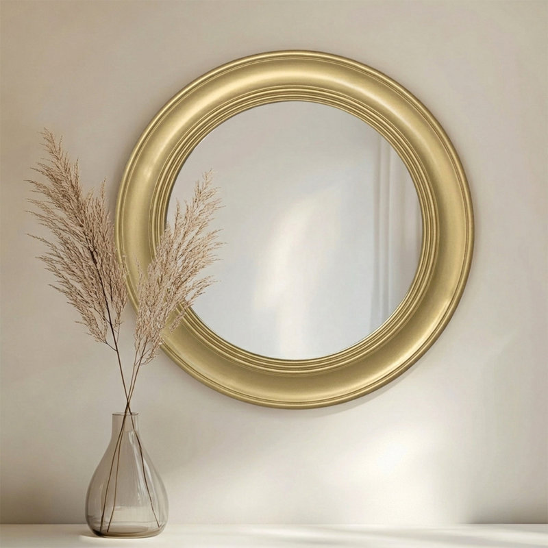 Vintage Round Wall Mirror, Brushed Gold