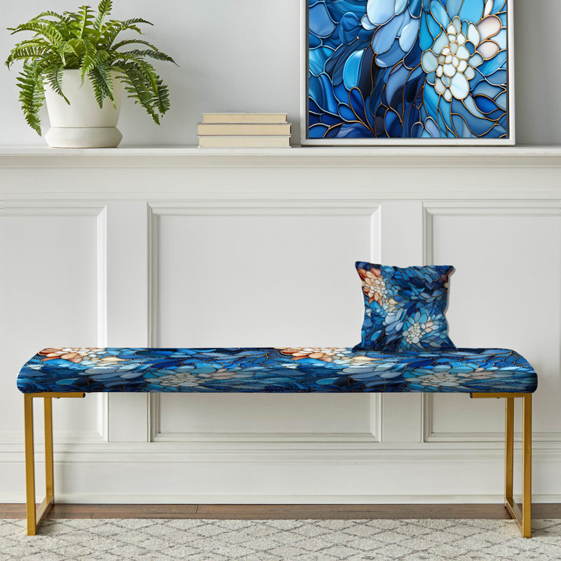 Océan mosaïque II - motif tropical - banc rembourré doré