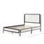 Grand lit avec tête de lit en tissu blanc bouclé, cadre champagne argenté et noir, lattes silencieuses pour un sommeil réparateur, structure en métal de 800 lb, système de plateforme de tête de lit assemblée dans la chambre à coucher Quiet Nights,-509144967