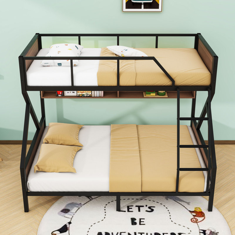 Metal Bunk Bed With Shelves And Lights, Twin Over Full