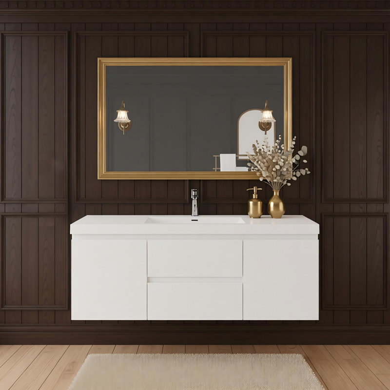 60" Modern Wall-Mounted Bathroom Storage Vanity Cabinet With Resin Top Basin And Soft Close Drawers(Pre-assembled)