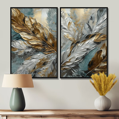 Argent et or Expressions de la liberté I - art mural plume géométrique boho