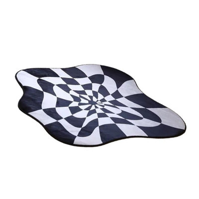 Tapis confortable et doux à blocs de couleurs, style patchwork, motif irrégulier créatif, blanc et noir, 100 x 100 cm / 39,37 x 39,37 pouces. Parfait pour la chambre, le salon ou le balcon.