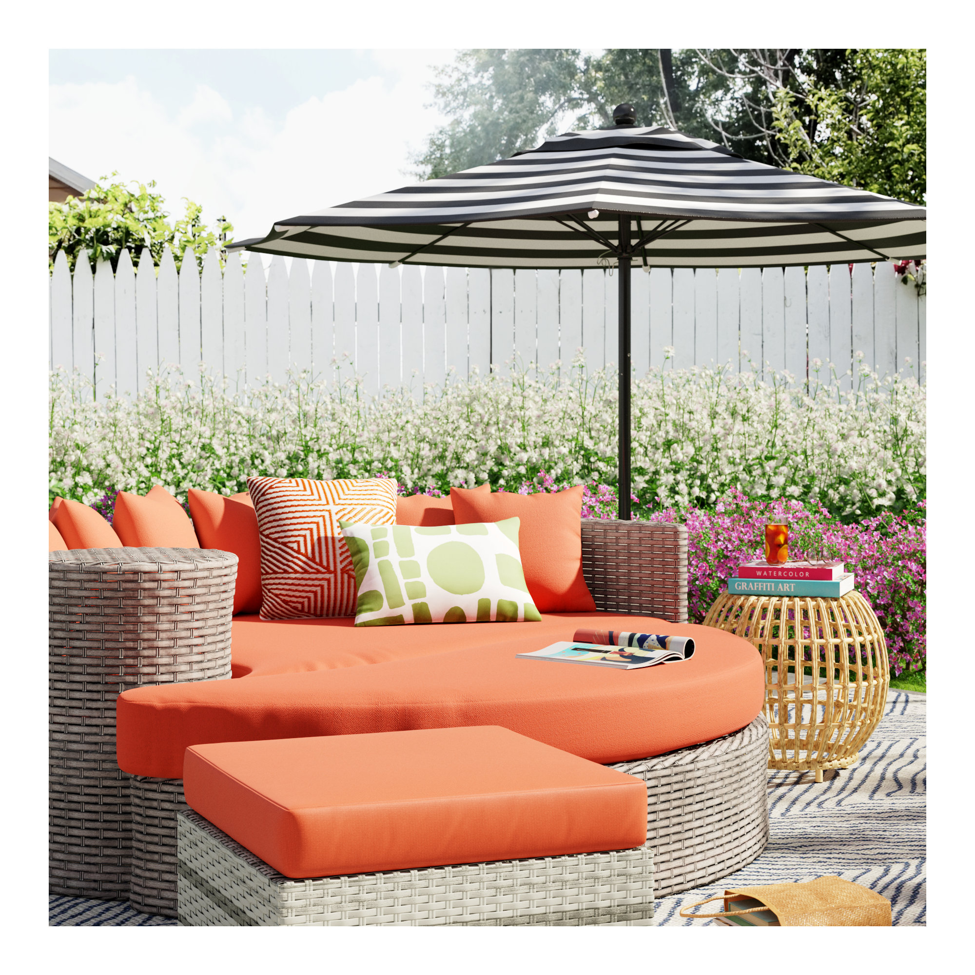 Maria 108'' Sunbrella® Outdoor Umbrella, Cabana Classic Black Stripe Sunbrella®