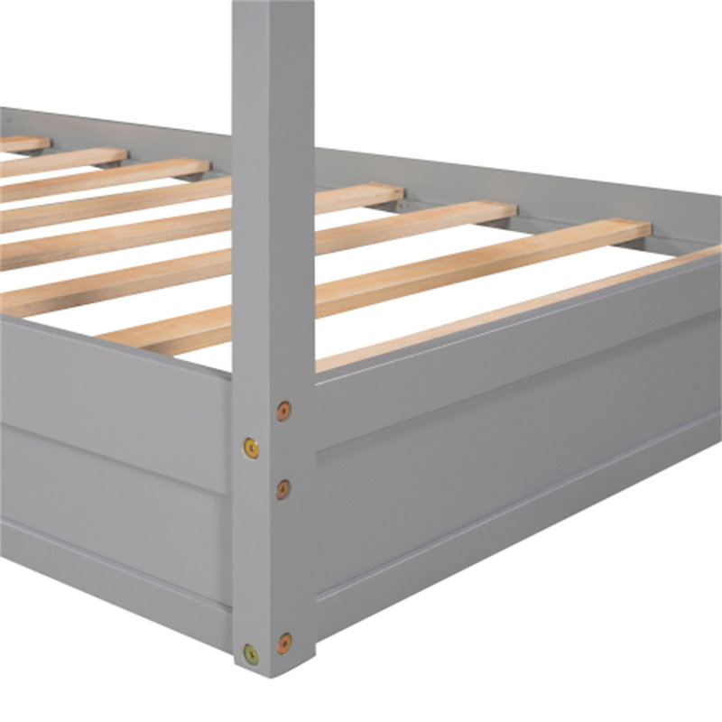 Wood House Bed, Gray