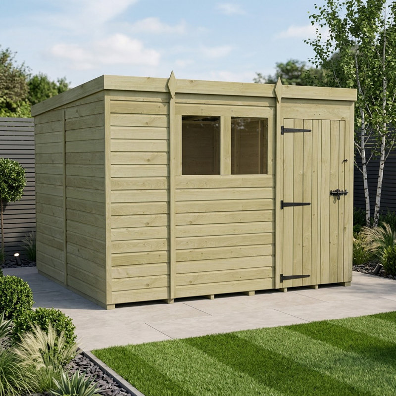 Total Sheds 9ft x 10ft Pent Garden Shed - Single Door - With Windows - Pressure Treated Timber - UK Manufactured