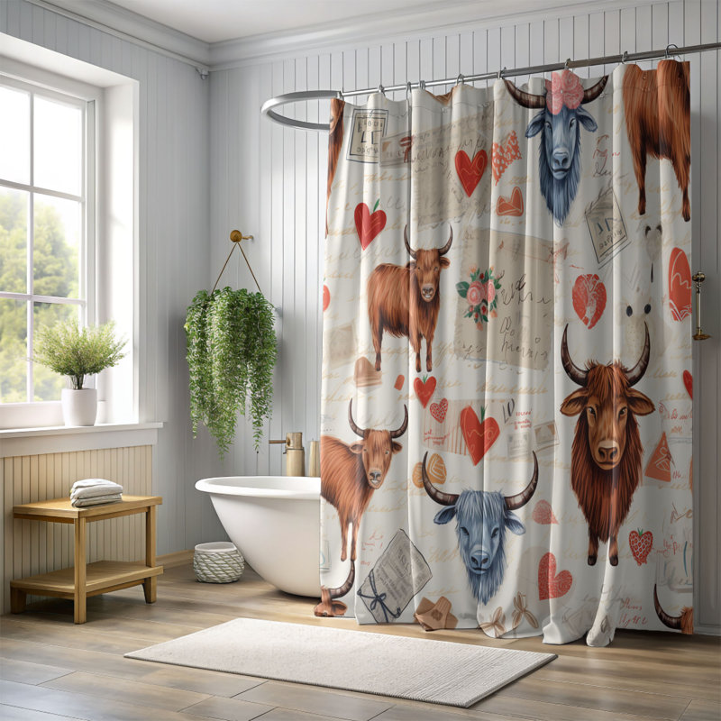 Rideau de douche Valentine Cow - Premium, H 74 po x l 71 po