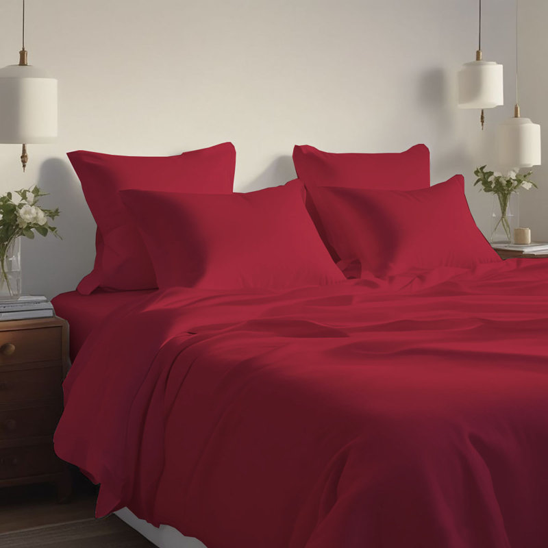 Ensemble de draps rafraîchissant et respirant Hotel Luxurious, Ensemble de draps pour très grand lit + 4 taies d, Rouge
