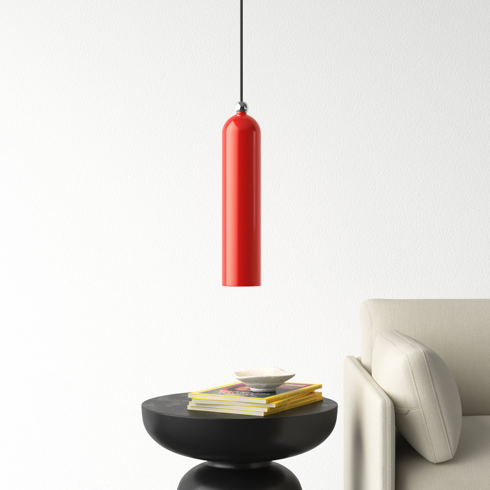 Hanne 1 - Light Single Cylinder Pendant, Shiny Red
