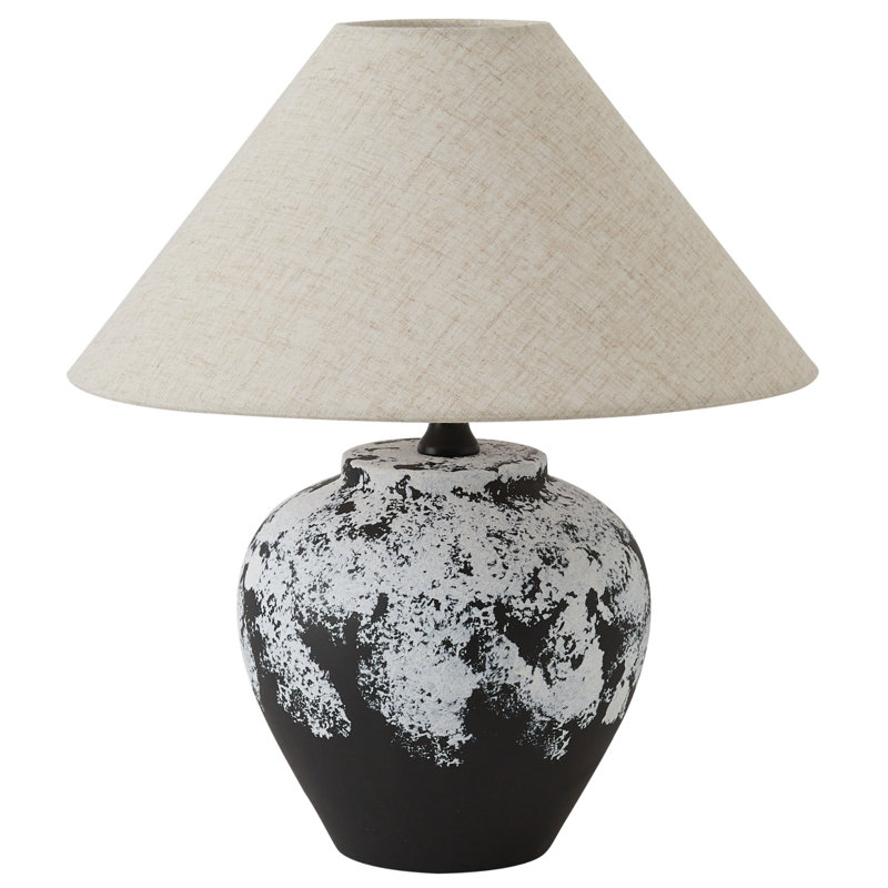 Lampes de table en céramique à base de porcelaine noire et blanche 15,75 po à 1 lumière avec abat-jour en tissu Birdsboro