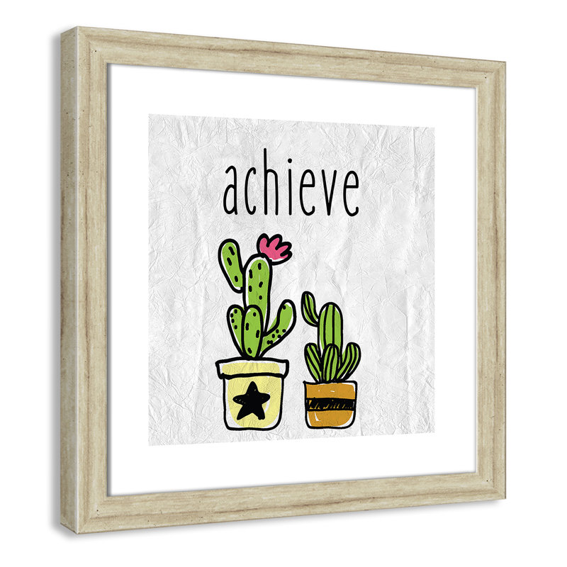 Impression sur papier Cacti C, Cadre plat beige, H 16 po x l 16 po x P 0,6 po