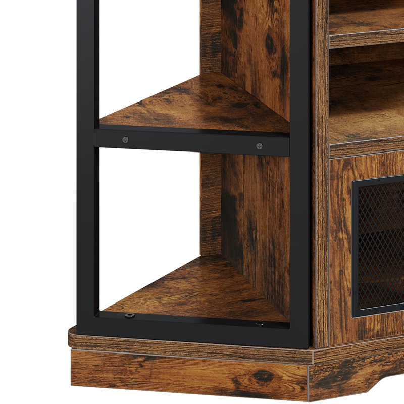 Meuble télé de coin Ardynn, console multimédia pour téléviseur de 50 po ou moins, Brun rustique / noir