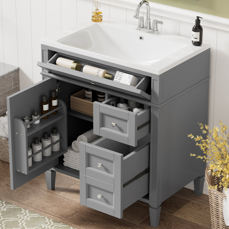 Meuble-lavabo simple 30 po avec plateau en résine, Gris