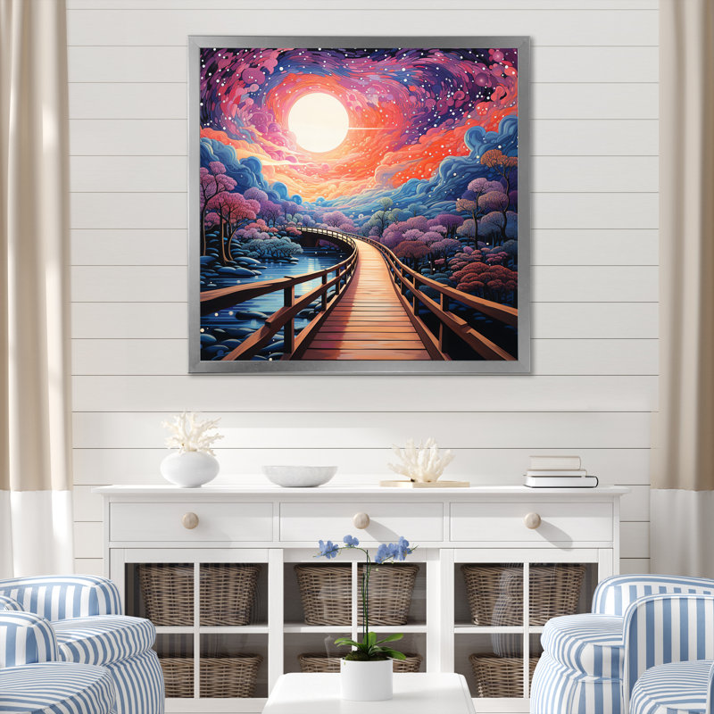 Coral Bridge Dreamy Passage Pointillism I, H 30 po x l 30 po x P 1 po, Cadre simple argenté