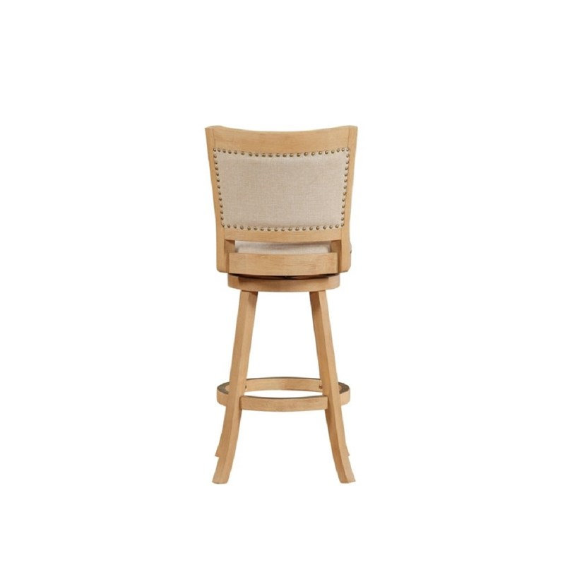  Tabouret de bar pivotant clouté en bois d'hévéa avec siège en lin crème, Cream, Extra Tall (44" Seat Height)