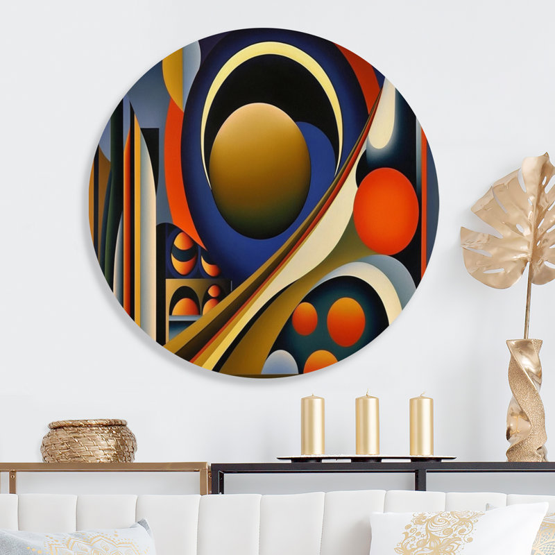 «Circular Retro Dynamics III», art mural rond abstrait géométrique sur métal, L 23 po x H 23 po