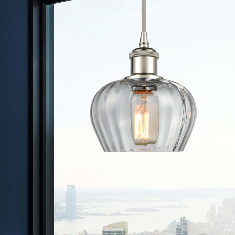 Luminaire suspendu en forme de cloche à 1 lumière Patrina, Transparent, Nickel poli, Ampoule non incluse