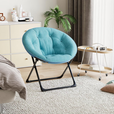 Foldable Saucer Chair, Oversized Faux Fur Lounge Chair with Metal Frame for Adults, Comfy Dish Dorm Chair