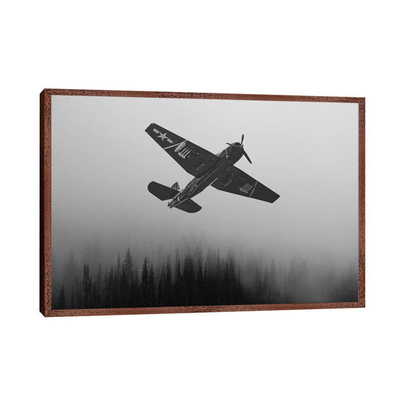 WWII Fighter Emerge - Print on Canvas, 66.04 cm H x 45.72 cm W, Classic Brown Wood Framed